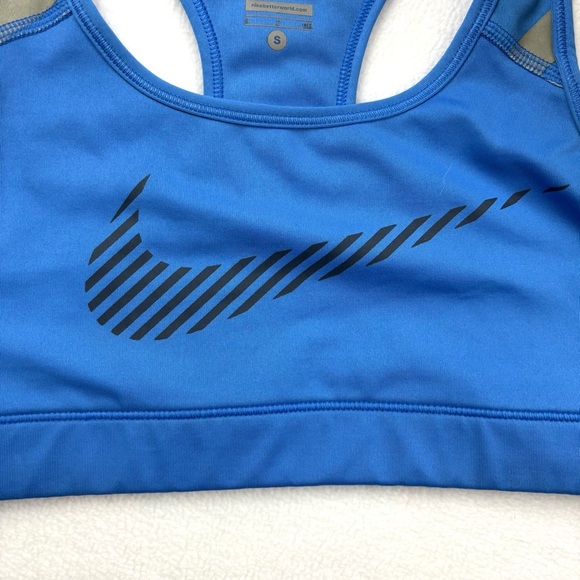 Nike Pro Women's Blue/Gray Stripe Swoosh Compression Exercise Sports Bra Size S - Picture 2 of 13